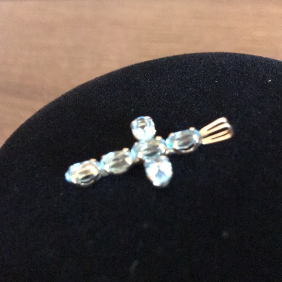 10k gold and blue topaz cross charm. Real gold 10 K Cross - Picture 8 of 9